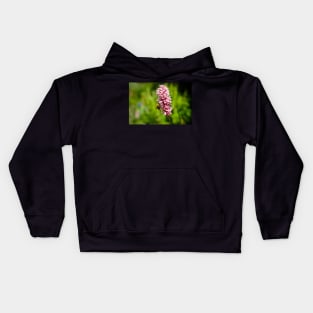 Beautiful Pink Flower With A Bee Pollinating And Green Background Kids Hoodie